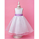 uma linha de jóias do assoalho-comprimento de cetim e organza vestido da menina flor