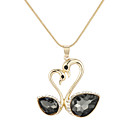 Women's Black Gemstones Love Swans Diamond Necklace