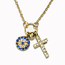 Women's Little Cross and Disk Diamond Alloy Necklace
