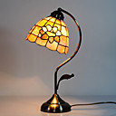 40W Traditional Tiffany Table Light with Floral Stained Glass Shade in Arc Arm Style