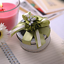 Round Favor Tin With Green Flowers And Bow (Set of 6)
