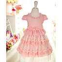 Pretty Short Sleeve Cotton/Lace Wedding/Evening Flower Girl Dress