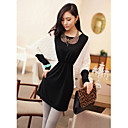 MLTS Bat Long Sleeve Contrast Color Wave Knit Drawcord Loose Fit Dress