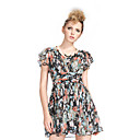 changeshe1122206046 Fashion V Neck Lotus Sleeve Foral Print Dress