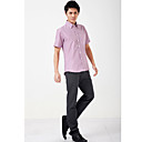 Femininos roxo listras manga curta camisa de algodão