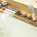 Contemporary Waterfall Tub Faucet with Hand Shower - Chrome Finish