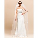 Duas camadas véu do casamento capela com lápis de Borda