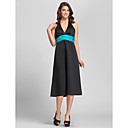 A-line Halter Tea-length Satin Bridesmaid Dress
