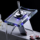 Color Changing LED Waterfall Bathroom Sink Faucet (Glass Spout)
