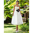 A-line Sweetheart Tea-length Lace And Tulle Wedding Dress
