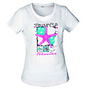 Mode Ronde Scrawl des femmes de collier T-shirts (Blanc)