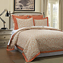 5PCS Orange Floral Print Linen Duvet Cover Set