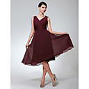 a-line V-Ausschnitt knielangen ärmellosen Chiffon Brautjungfer / Hochzeit Kleid