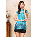 Flor Bordados Malha emenda Curto Cheongsam da Mulher