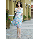 Floral Print Dress Midi das mulheres com jaqueta curta